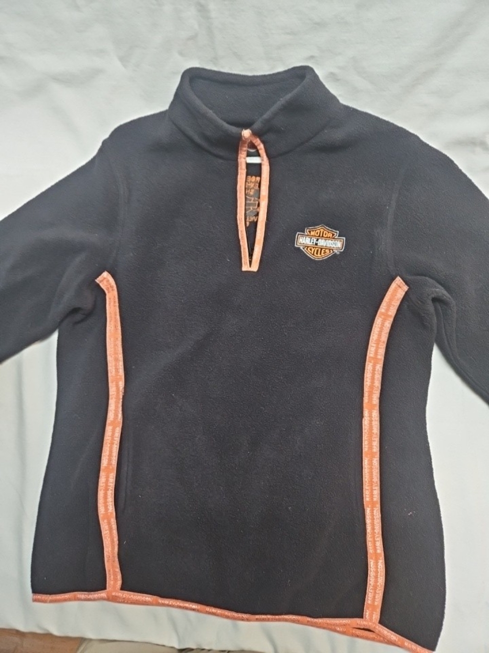 Harley-Davidson Black Fleece Pullover with Orange Trim, SMALL, 1/4 Zip Pullover